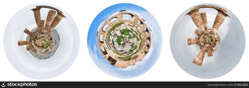 sphericals view of ancient ruins in Jordan - in antique citadel in Amman and gate of Jerash