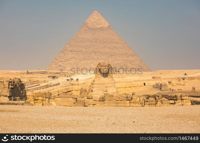 Sphinx and great pyramids at Giza, Cairo, Egypt