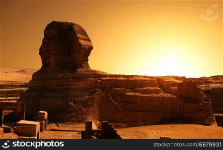 Sphinx in the desert of Giza, Egypt