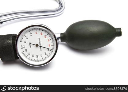 Sphygmomanometer closeup on white background