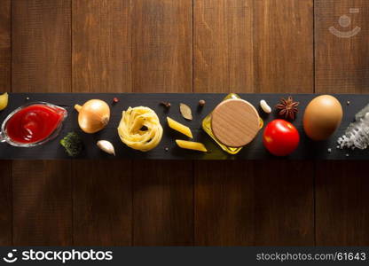 spice and herb on wooden background texture