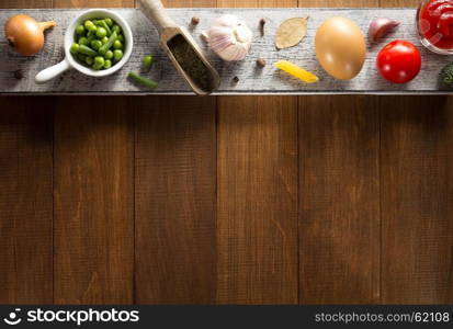 spice and herb on wooden background texture