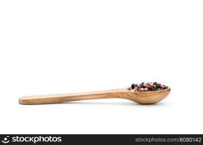 Spice in spoon on white background