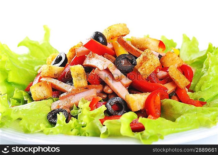 spice Mexican salad with meat on plate