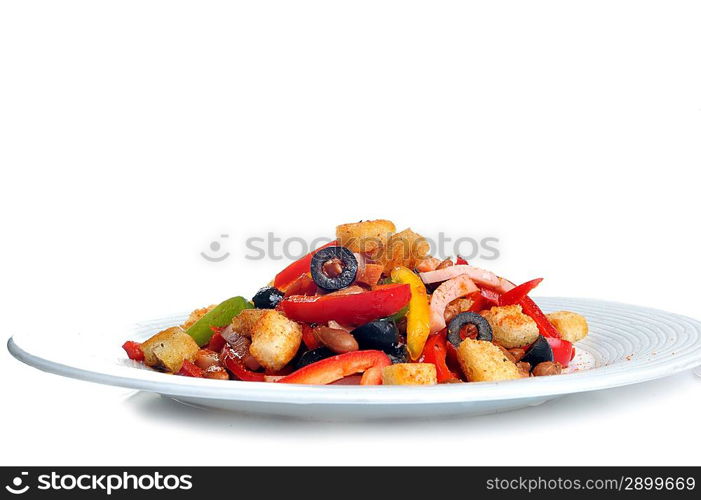 spice Mexican salad with meat on plate