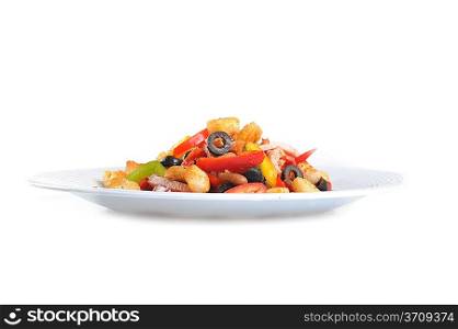 spice Mexican salad with meat on plate