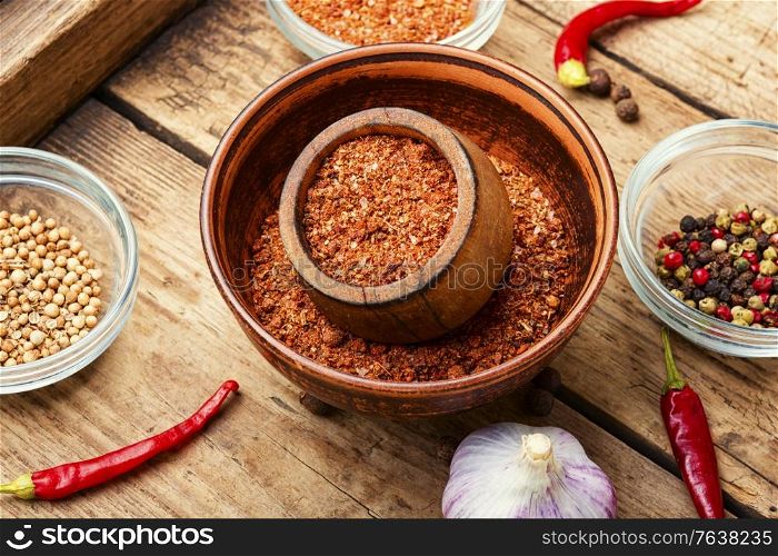 Spice or seasoning dry adjika,ingredients for adjika.. Dry adjika condiment