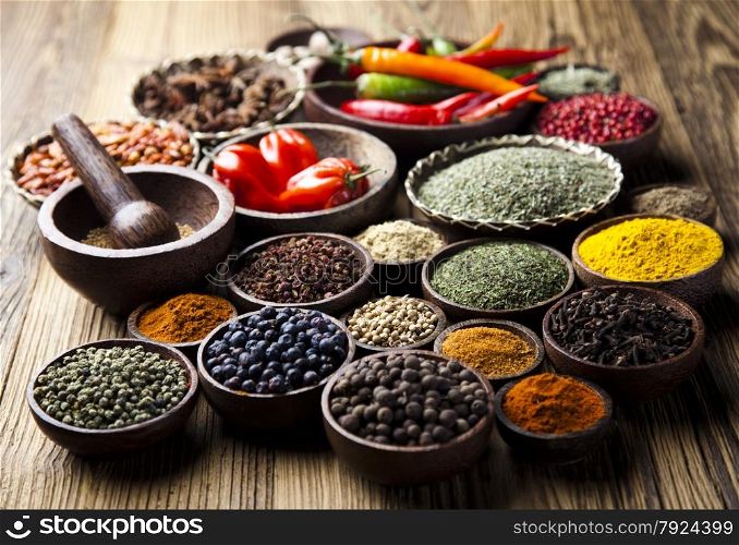 Spices and herbs, orintal cuisine vivid theme