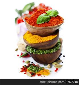 Spices and herbs over White. Food and cuisine ingredients.