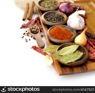 Spices Assortment On A Cutting Board, Close Up