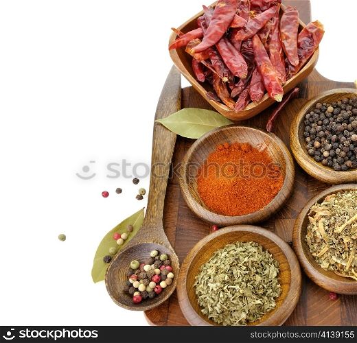 Spices Assortment On A Cutting Board, Top View