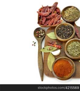 Spices Assortment On A Cutting Board, Top View