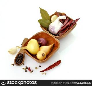 Spices Assortment On White Background, Top View
