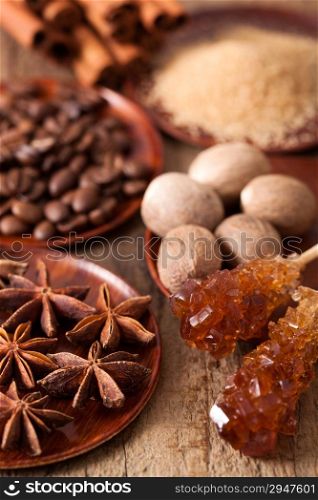 spices cinnamon anise nutmeg rock sugar coffee