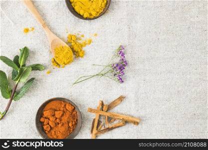 spices near cinnamon plant twig textile