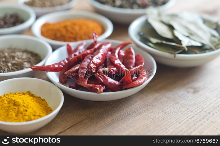 spices on a wooden table