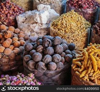 Spices on and nuts the Arab market, souk