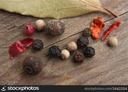 spices on the old wooden table