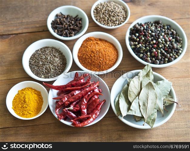spices on wooden table