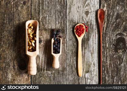 Spices over wooden rustic background
