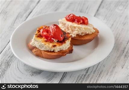 Spicy Baked Ricotta Sandwiches close up