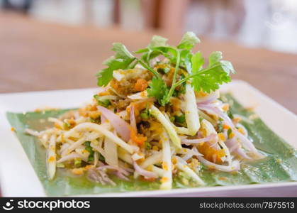 Spicy crab eggs. Spicy crab eggs with mango salad