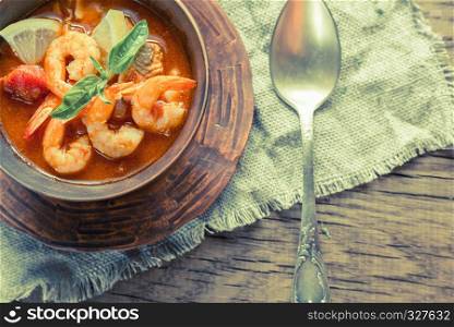 Spicy french soup with seafood