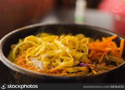 Spicy Korean soup. Spicy Korean-style stew pan