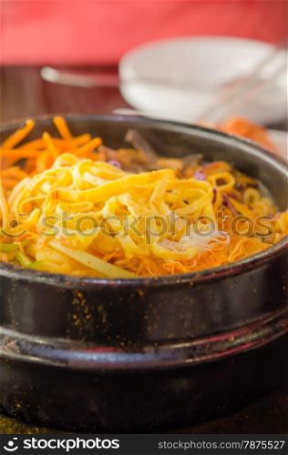 Spicy Korean soup. Spicy Korean-style stew pan