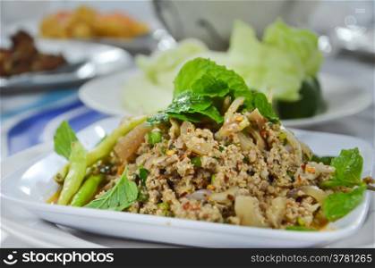 spicy minced pork served with vegetable