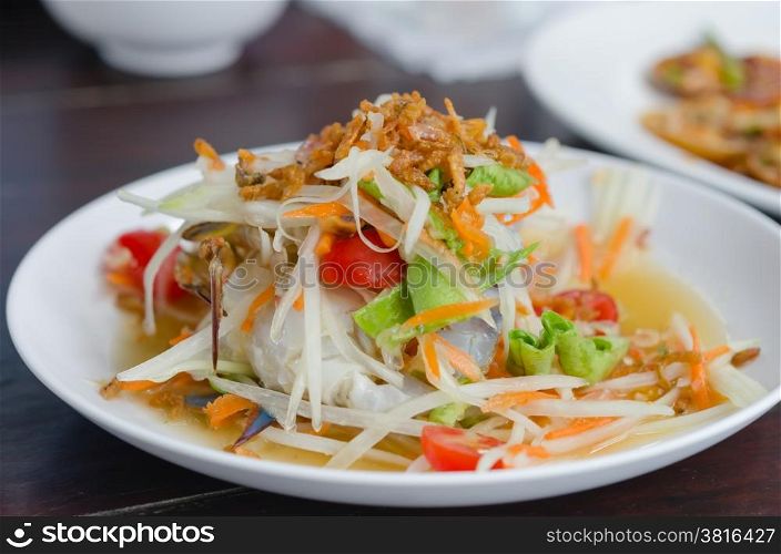 spicy papaya salad with crab , asian spicy food