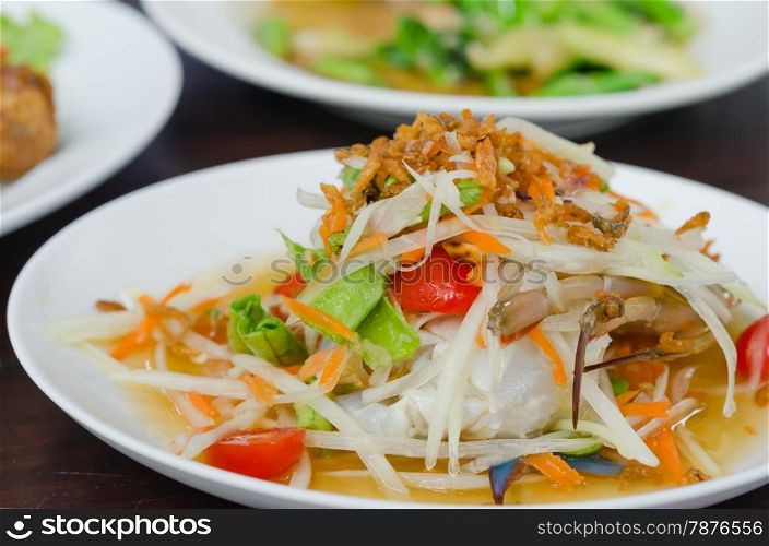 spicy papaya salad with crab , asian spicy food