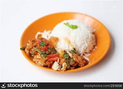 Spicy salad chicken with rice