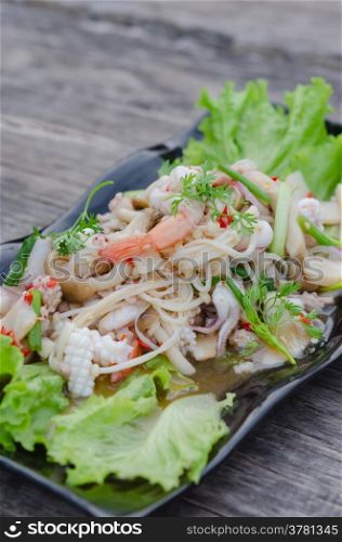 spicy salad , shrimp and mix vegetable , asian food