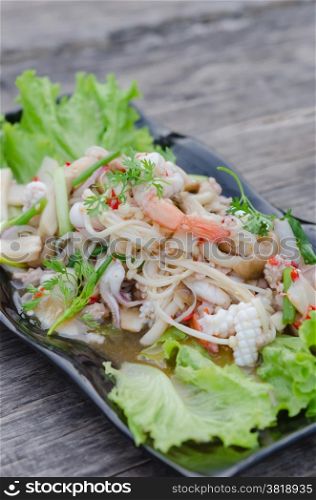 spicy salad , shrimp and mix vegetable , asian food