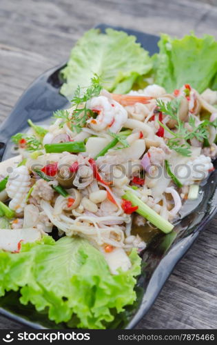 spicy salad , shrimp and mix vegetable , asian food