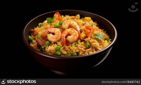 Spicy shrimp fried rice. Generative AI
