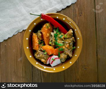 Spicy-sweet jerk caribbean beef stew close up