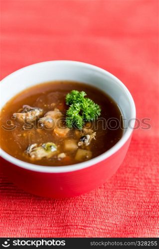 Spicy tomato soup with seafood