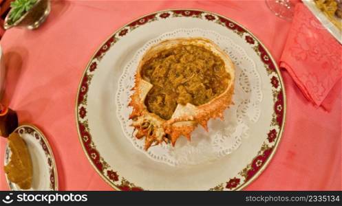 Spider Crab Cooked Spanish Cuisine at Restaurant