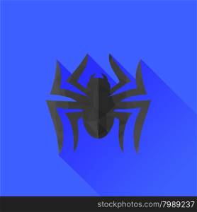 Spider Grey Silhouette Isolated on Blue Background. Long Shadow. Spider Grey Silhouette. Long Shadow
