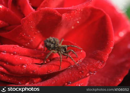 Spider with babies on it&acute;s back on a rose