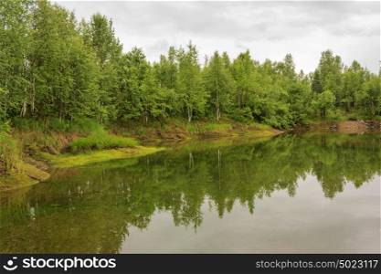 Spilling river in a green forest natural background. Spilling river in a green forest natural background.