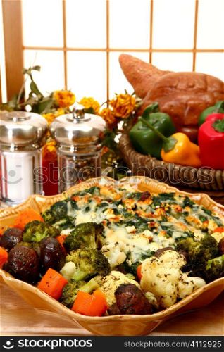 Spinach Feta Strata and Herb Baked Vegetables