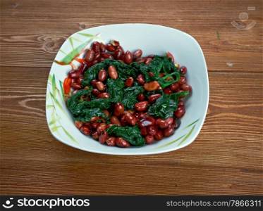 Spinach with Peanuts - Chinese food close up