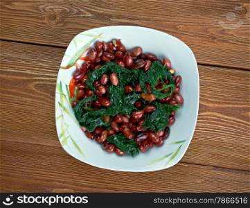 Spinach with Peanuts - Chinese food close up