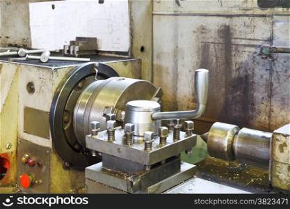 spindles of metal lathe machine in turning workshop