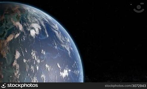 Spining Earth and zoom in. Extremely detailed image, including elements furnished by NASA.