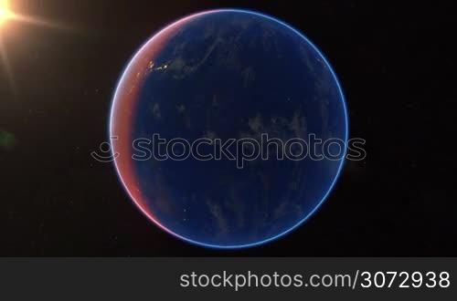 Spining Earth and zoom in. Planet Earth rotates. Extremely detailed image, including elements furnished by NASA.