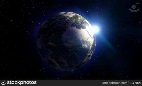 Spinning planet Earth 3d animation with universe background